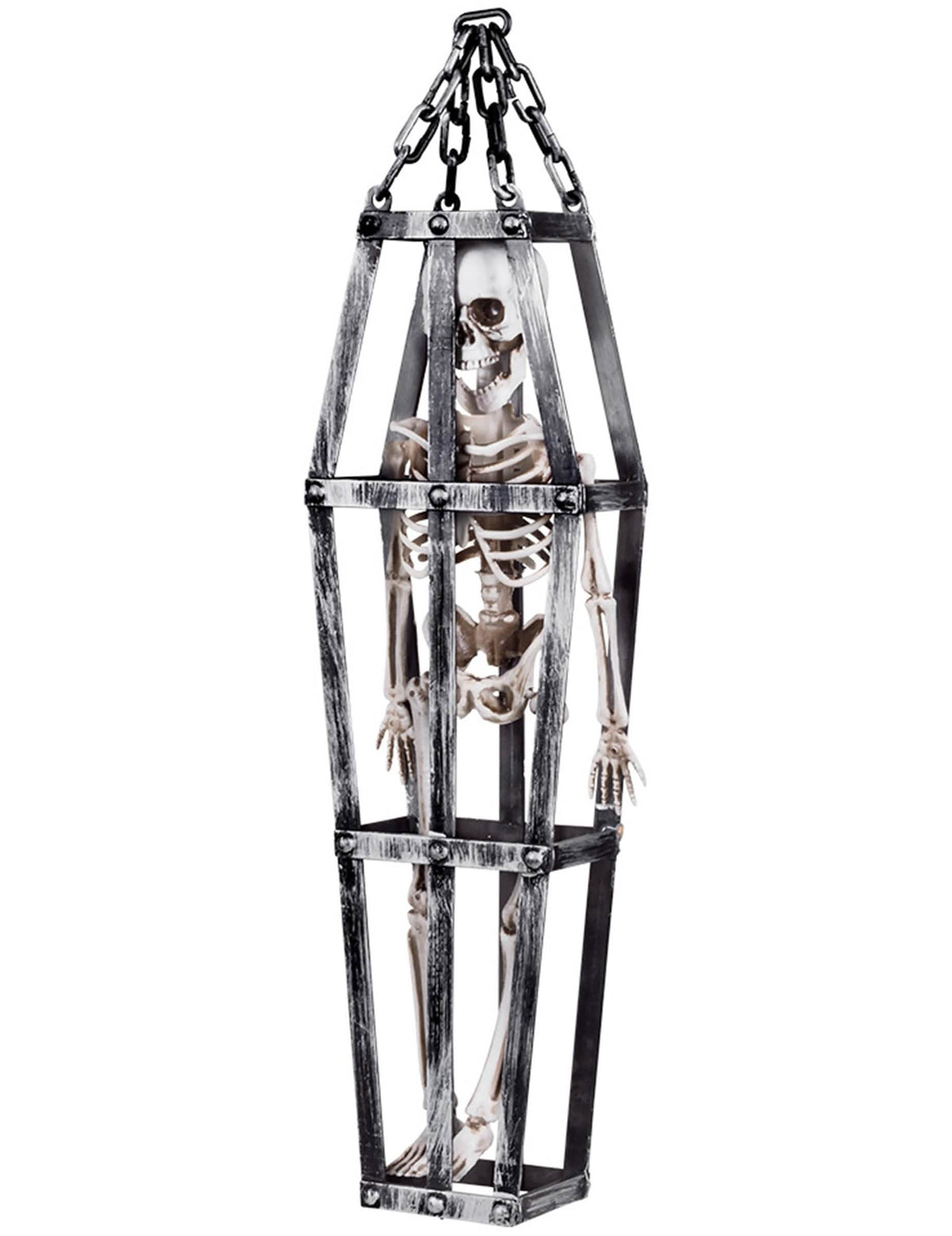 Décoration à suspendre squelette en cage pour Halloween gris et blanc