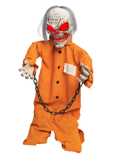 Décoration animée condamné à mort enchaîné pour Halloween orange avec yeux lumineux rouges