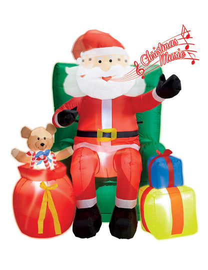 Анимирана надуваема украса на Дядо Коледа, седнал с подаръци 122 cm 