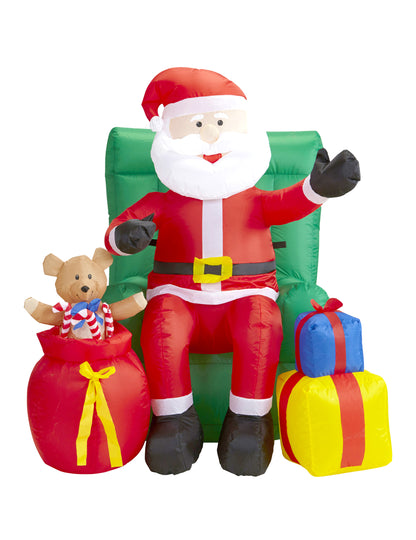 Анимирана надуваема украса на Дядо Коледа, седнал с подаръци 122 cm 