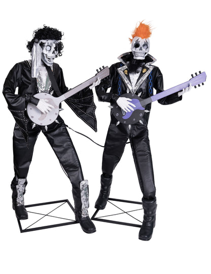 Vue de face de la décoration animée et sonore duo squelettes punk rock