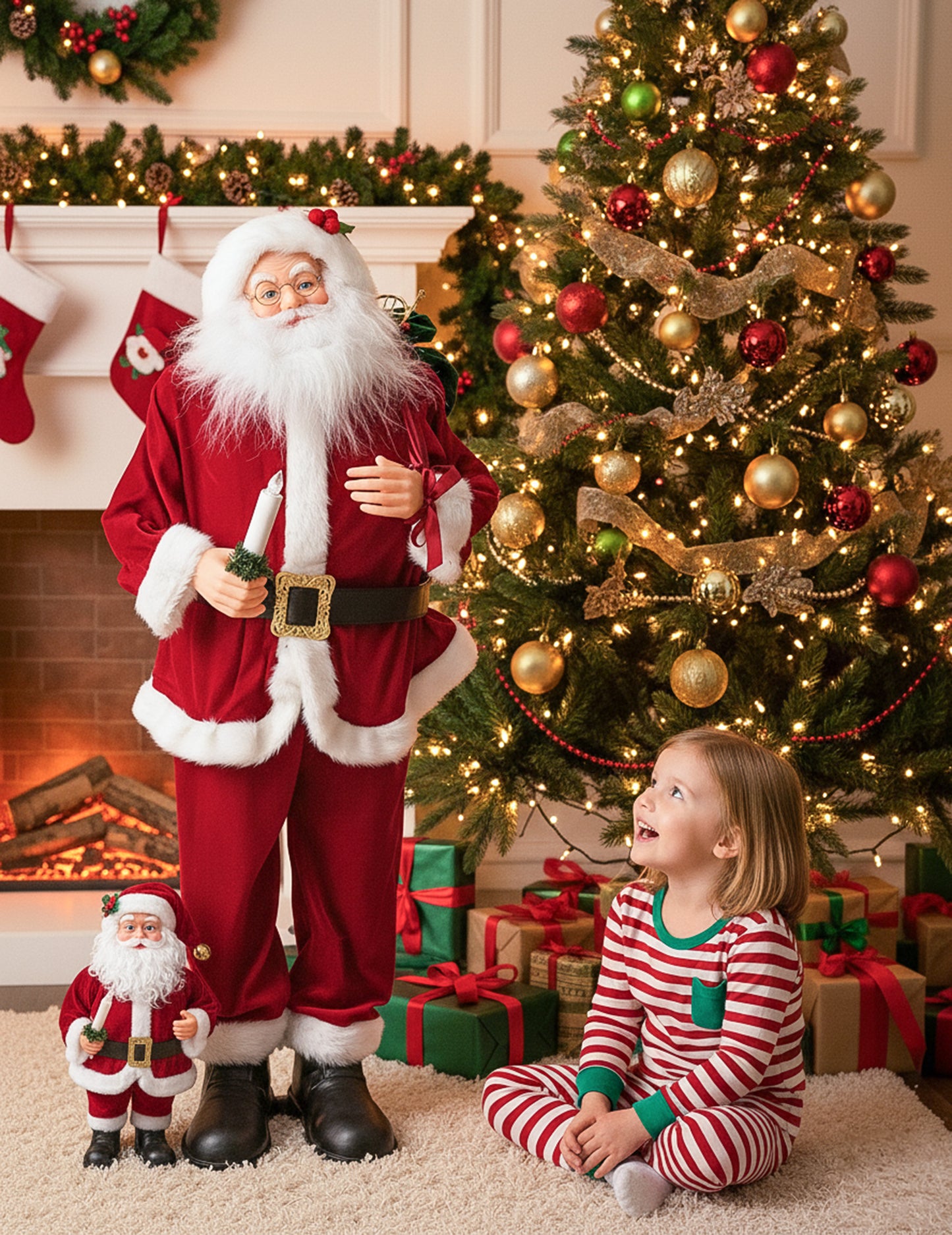 Анимирана музикална декорация на Дядо Коледа с движение, звук и светлина 90 cm