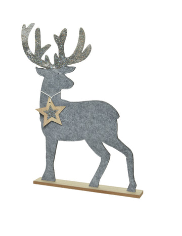 Сребърна брокатена еленска украса 40 cm 