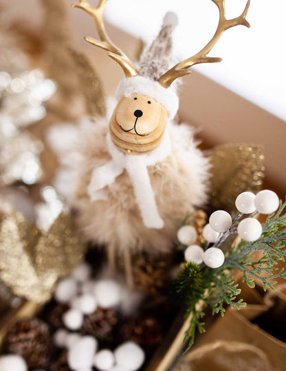 Декорация елен от дърво и кожа 15,5 cm 