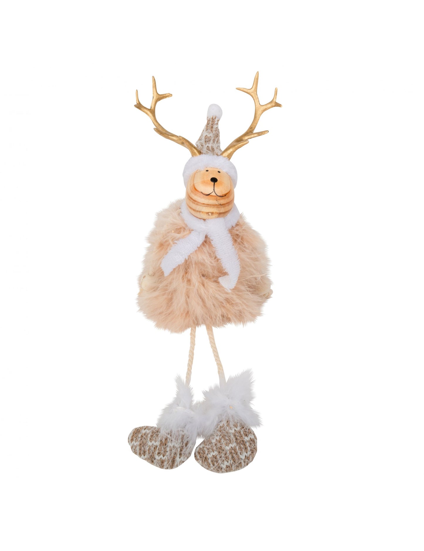 Декорация от дърво и елени с ценна кожа 15.5 cm с шапка