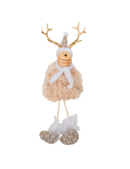 Декорация от дърво и елени с ценна кожа 15.5 cm с шапка