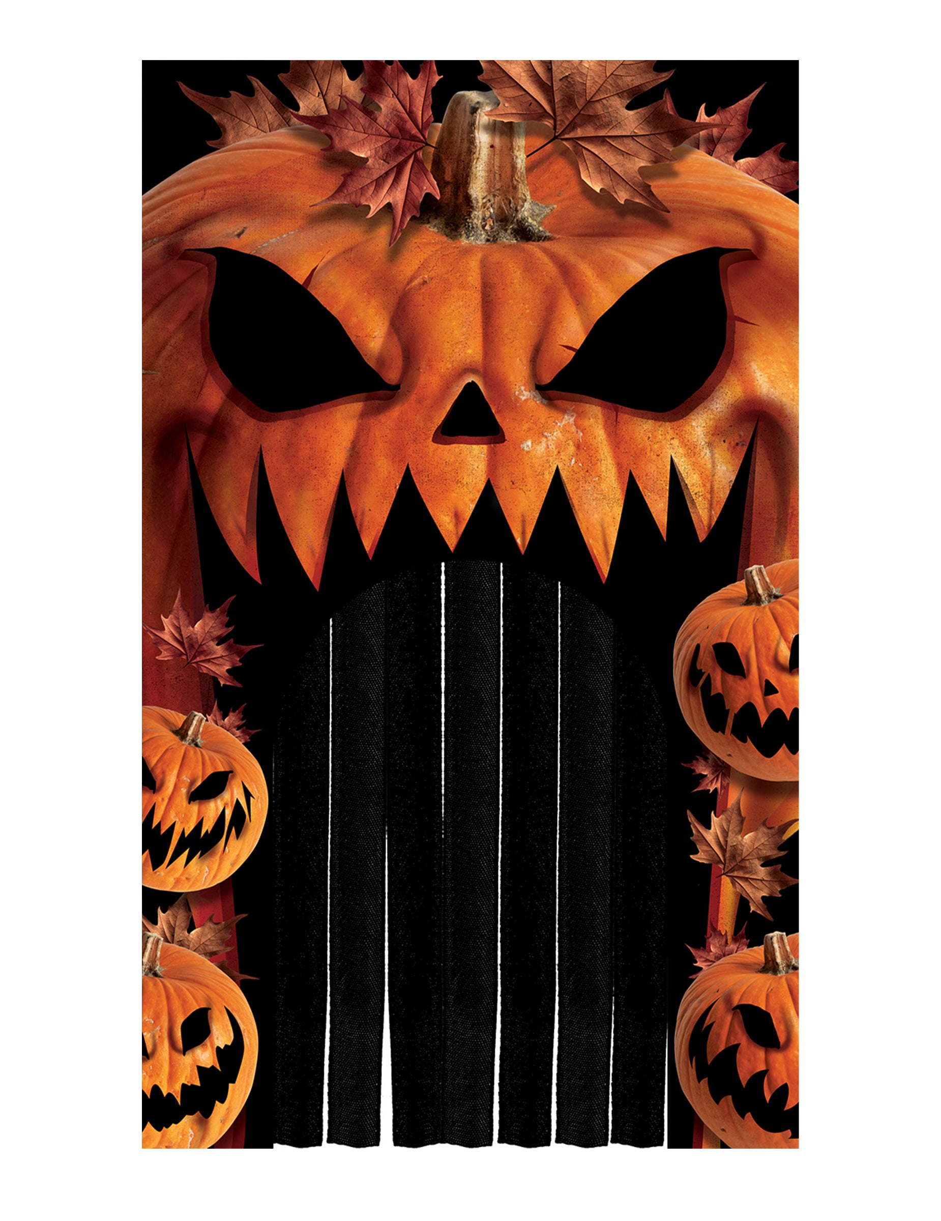 Décoration de porte avec rideau citrouilles pour Halloween orange et noir