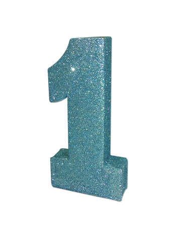 Блестяща синя декорация за маса с номер 1 за първи рожден ден