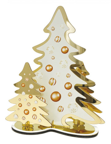 Централна декорация с огледален ефект и златни ели 20 cm метал