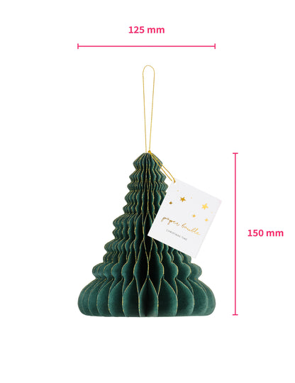 Коледна украса за елха с медена пита от хартия 15 cm зелено и златно