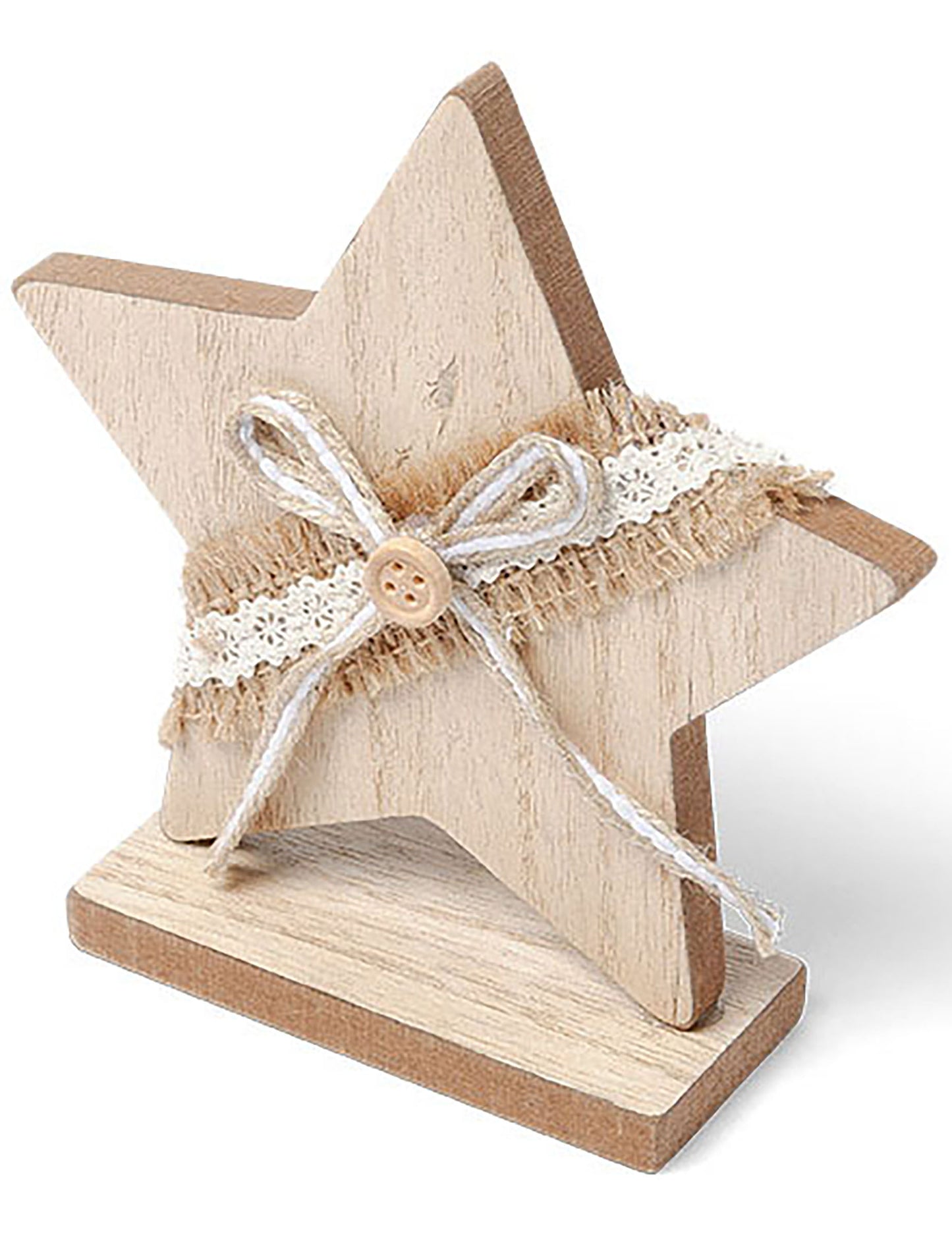 Декорация звезда от дърво, юта и дантела 13 cm 