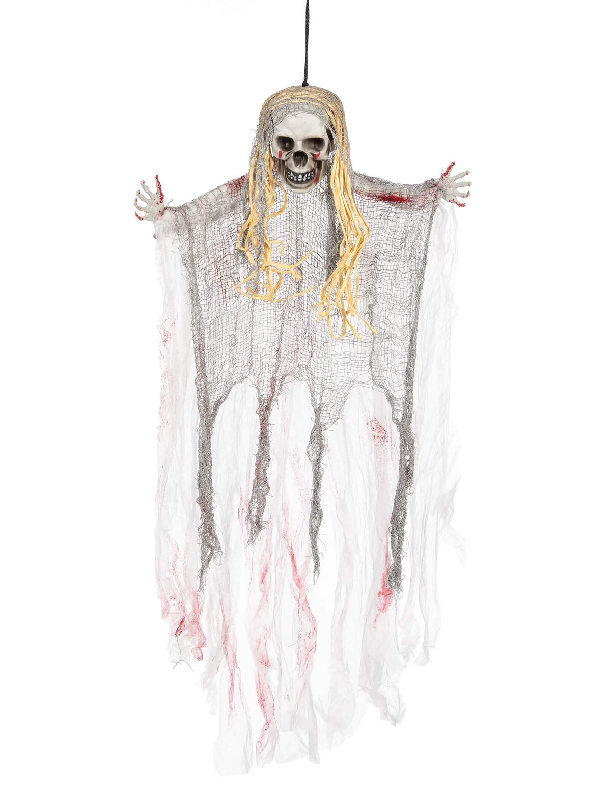 Кървава украса-призрак за halloween в бяло и сиво с руса коса