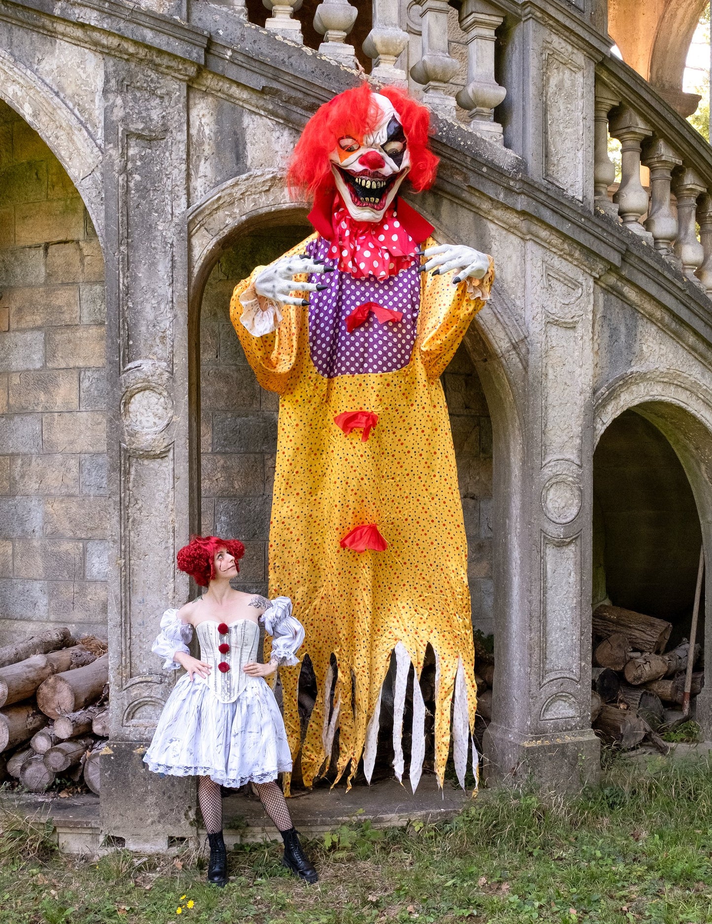 Гигантска украса за Хелоуин: ужасяващ висящ клоун, 3,50 м