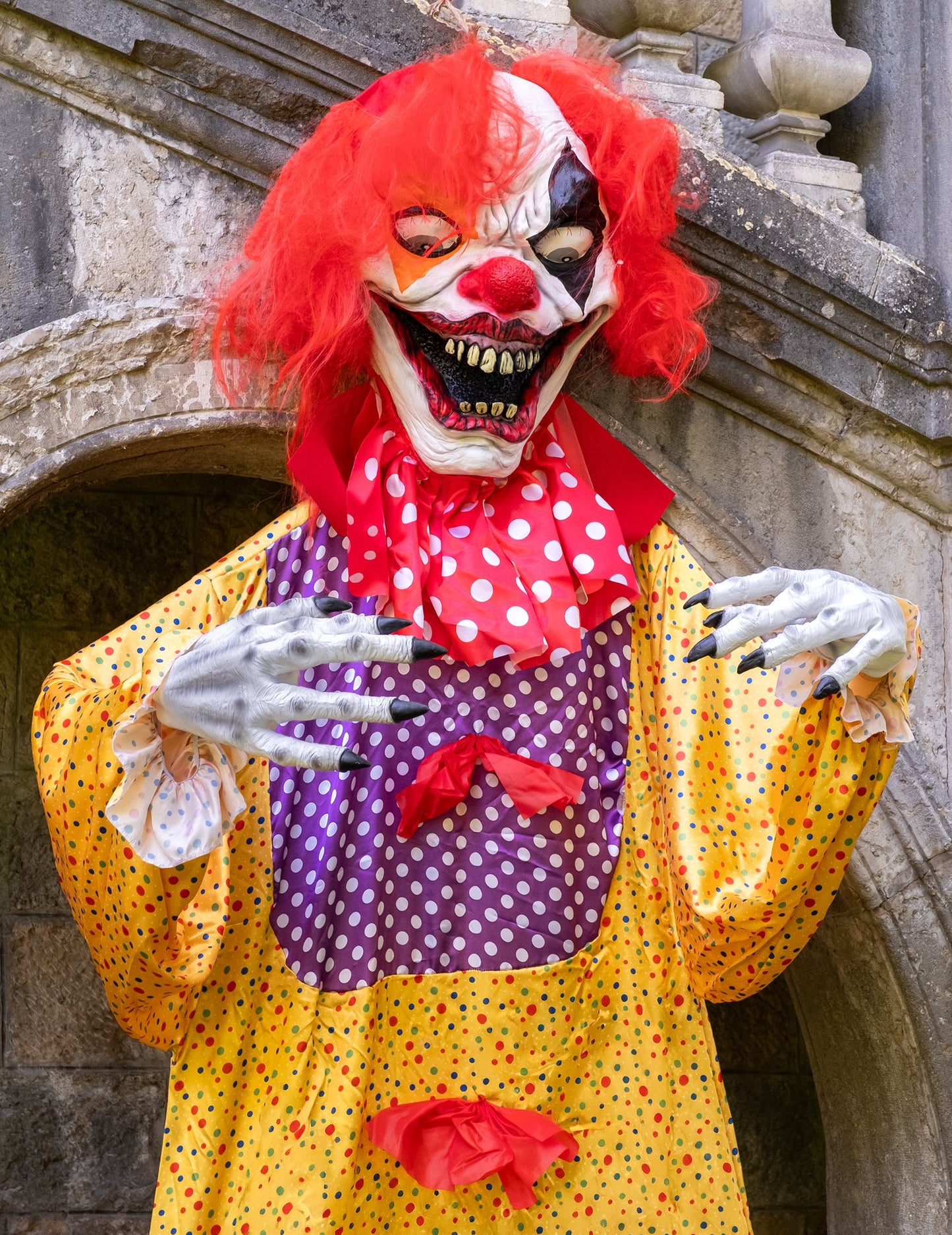 Гигантска украса за Хелоуин: ужасяващ висящ клоун, 3,50 м