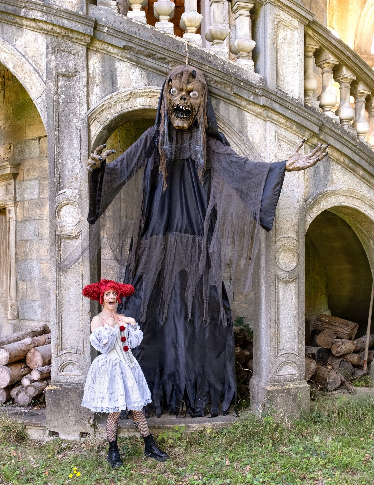 Гигантска украса за Хелоуин: висяща вещица/зомби, 3,50 м