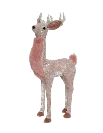 Красива розова декорация с елени 30 cm блестяща фея