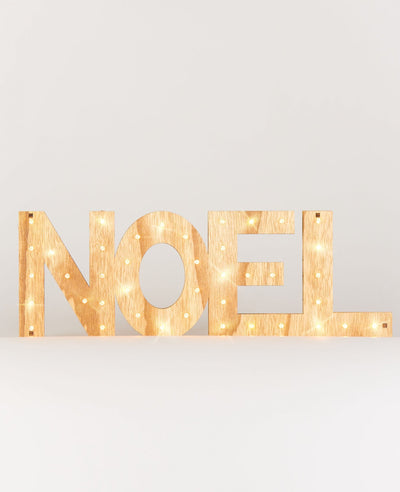 Décoration lettres lumineuses Noël en bois blanc chaud avec 41 LED