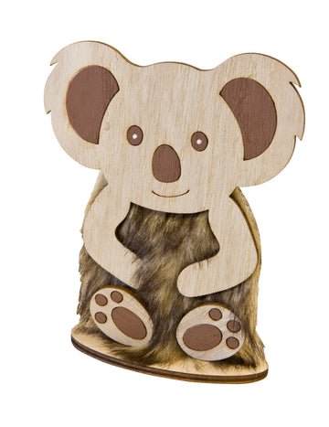 Малка дървена декорация с козина на коала, 15,5 x 8 cm