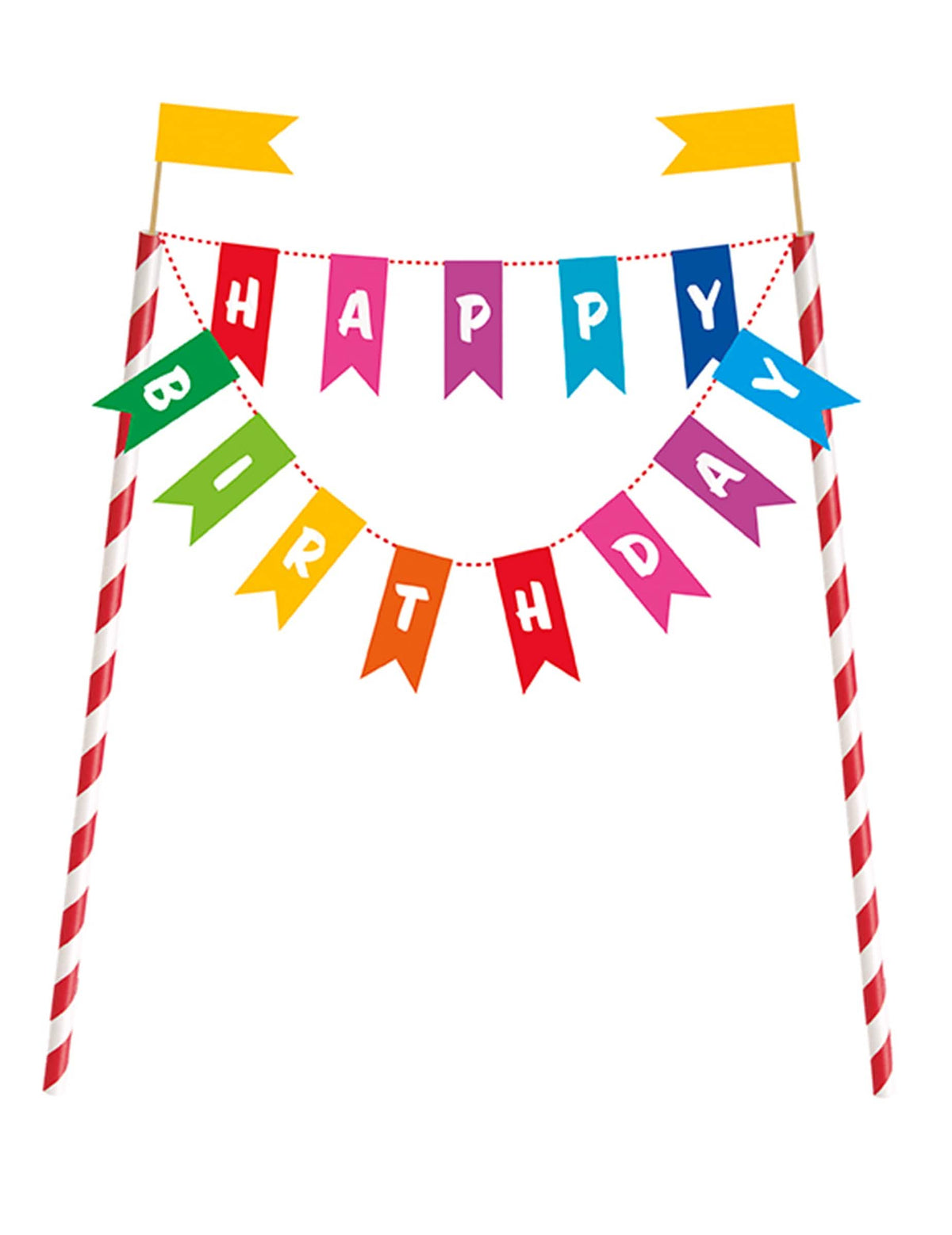 Украса за торта Happy Birthday за рожден ден многоцветно с флагчета и райета пръчки
