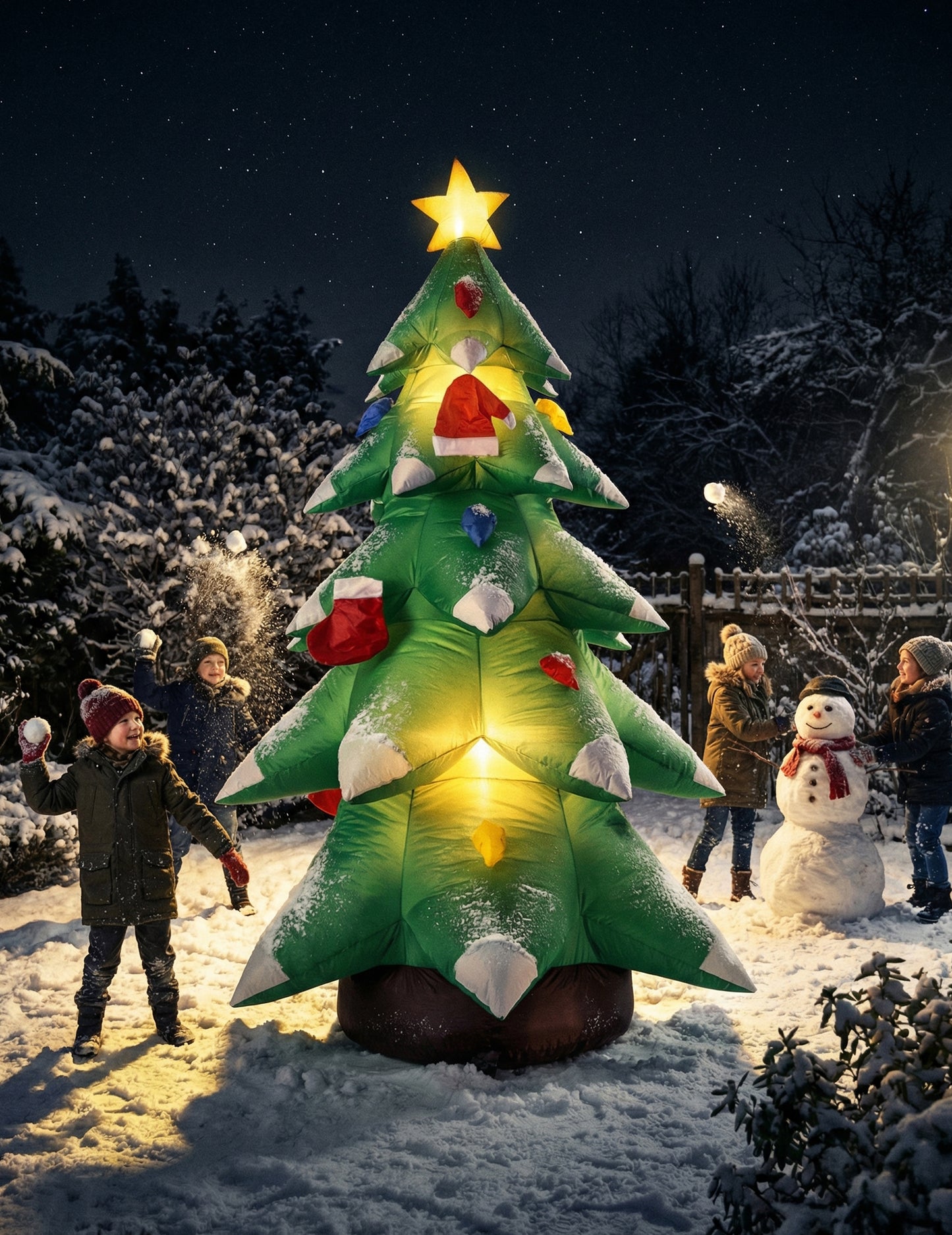 Надуваема и светеща украса за коледна елха 183 cm 