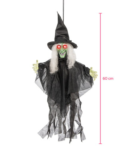 Dimensions de la décoration sorcière animée lumineuse et parlante pour Halloween
