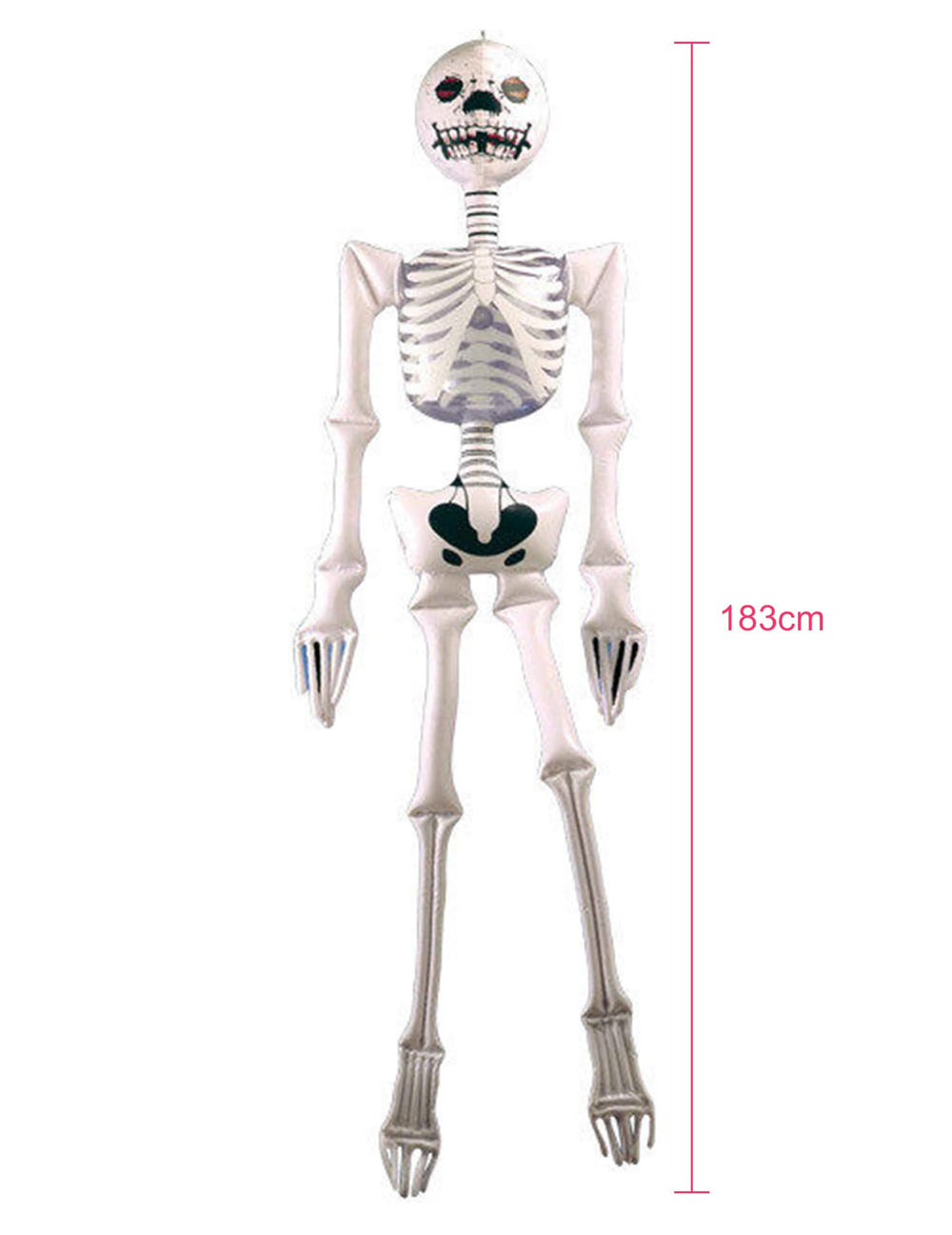 Vue d'ensemble avec dimensions de la décoration gonflable squelette pour Halloween