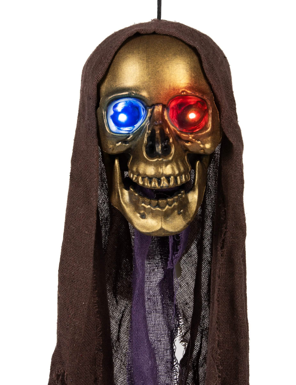 Изглед отпред на висяща декорация глава на жътварят за halloween