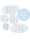 Décorations en carton Welcome Baby pour baby shower garçon bleues et argentées