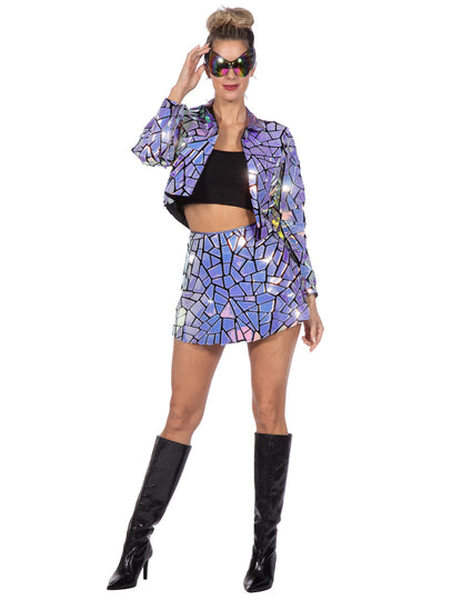 Луксозен холографски фасетиран костюм за жени