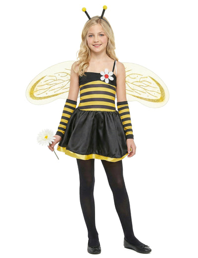 Déguisement d'abeille pour fille jaune et noir avec ailes et serre-tête