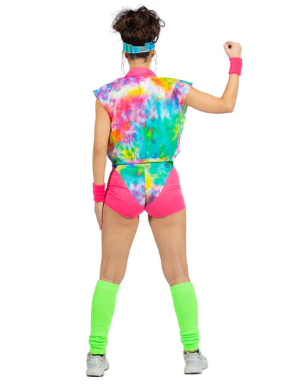 Дамски костюм за аеробика с тай-дай в неонови многоцветни цветове