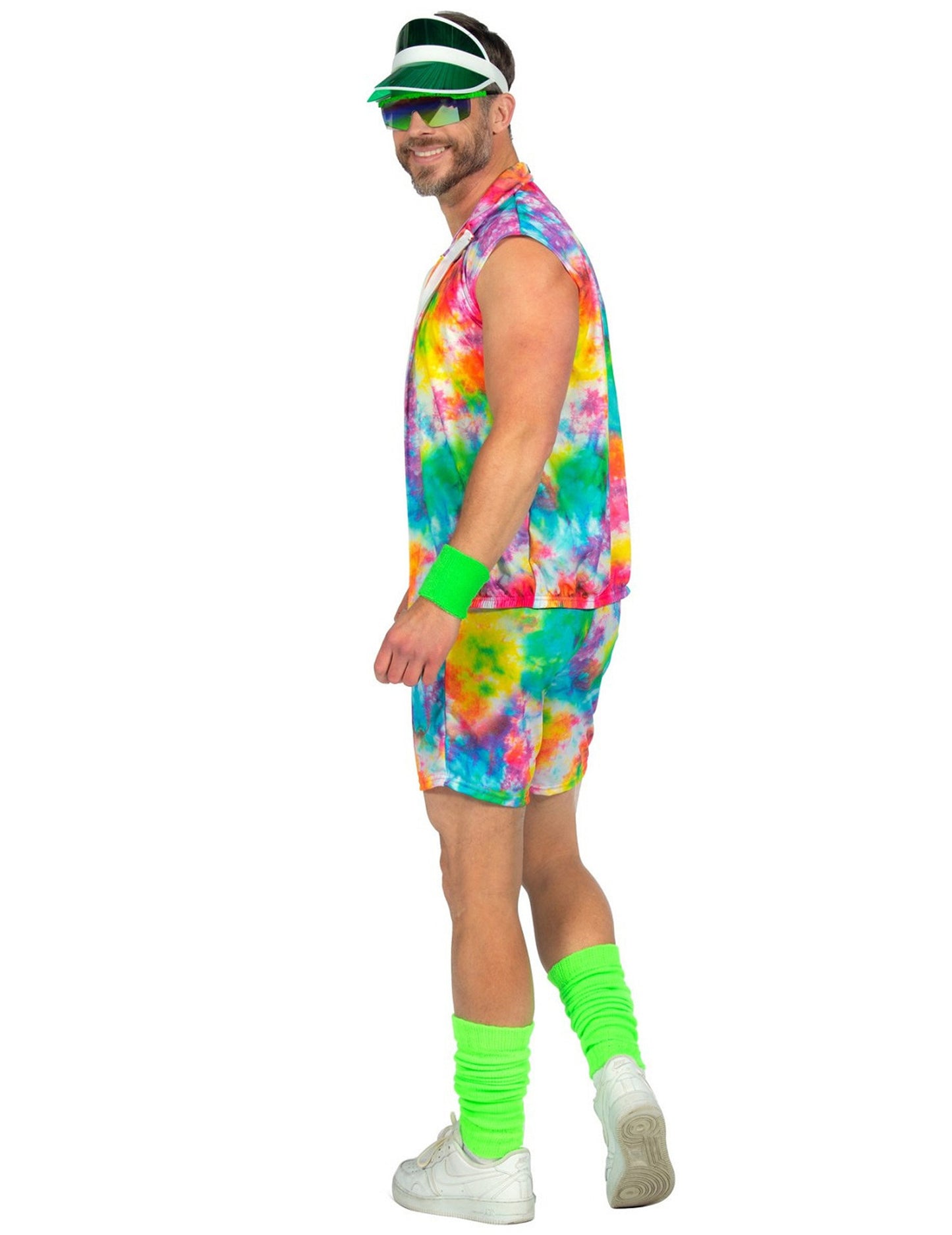 Мъжки костюм за аеробика с тай-дай в неонови многоцветни цветове