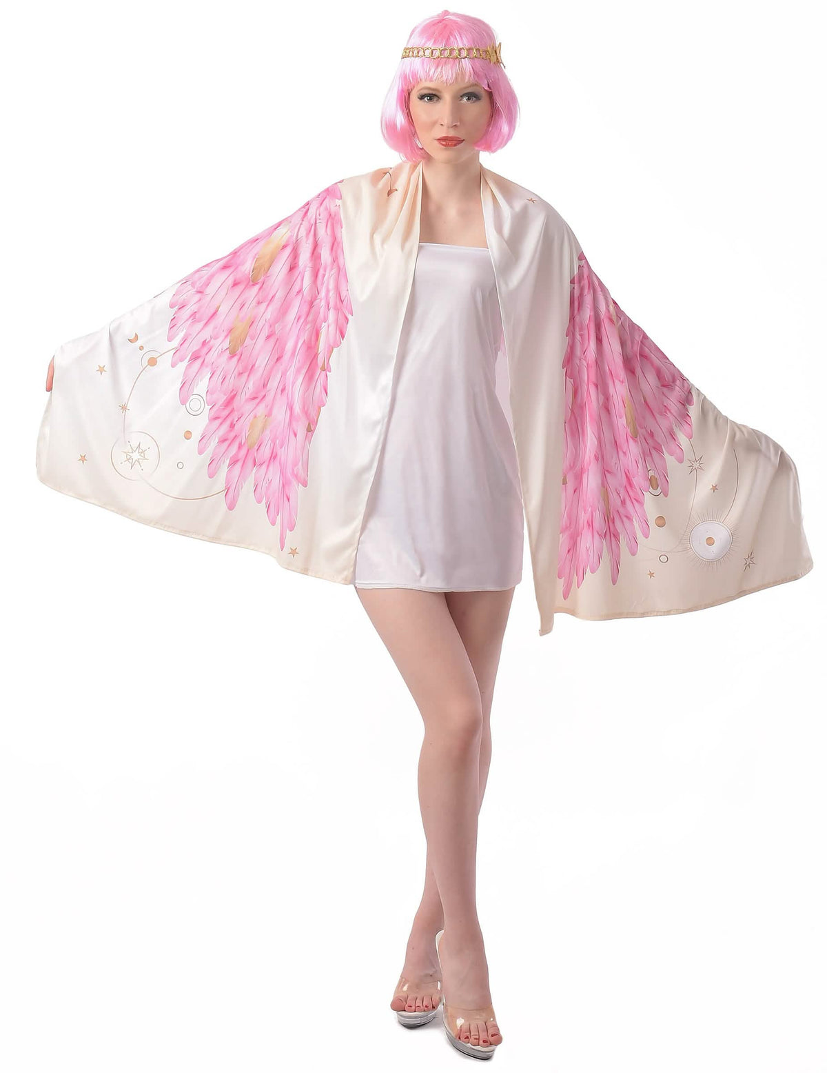 Déguisement poncho ailes d'ange pour femme rose