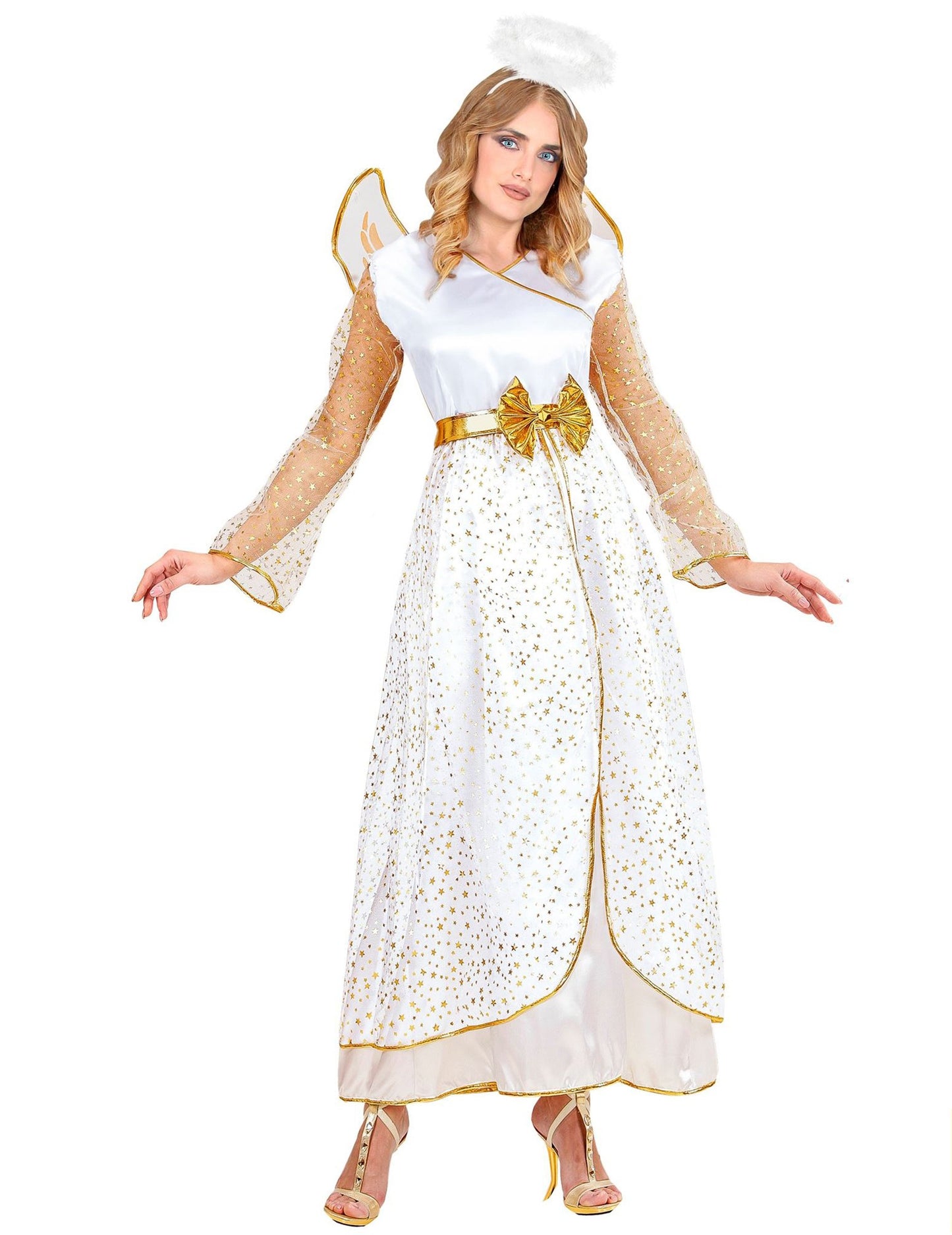 Дамски костюм на ангел в бяло и златисто
