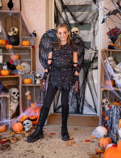 Готически ангелски костюм черно луксозно дете