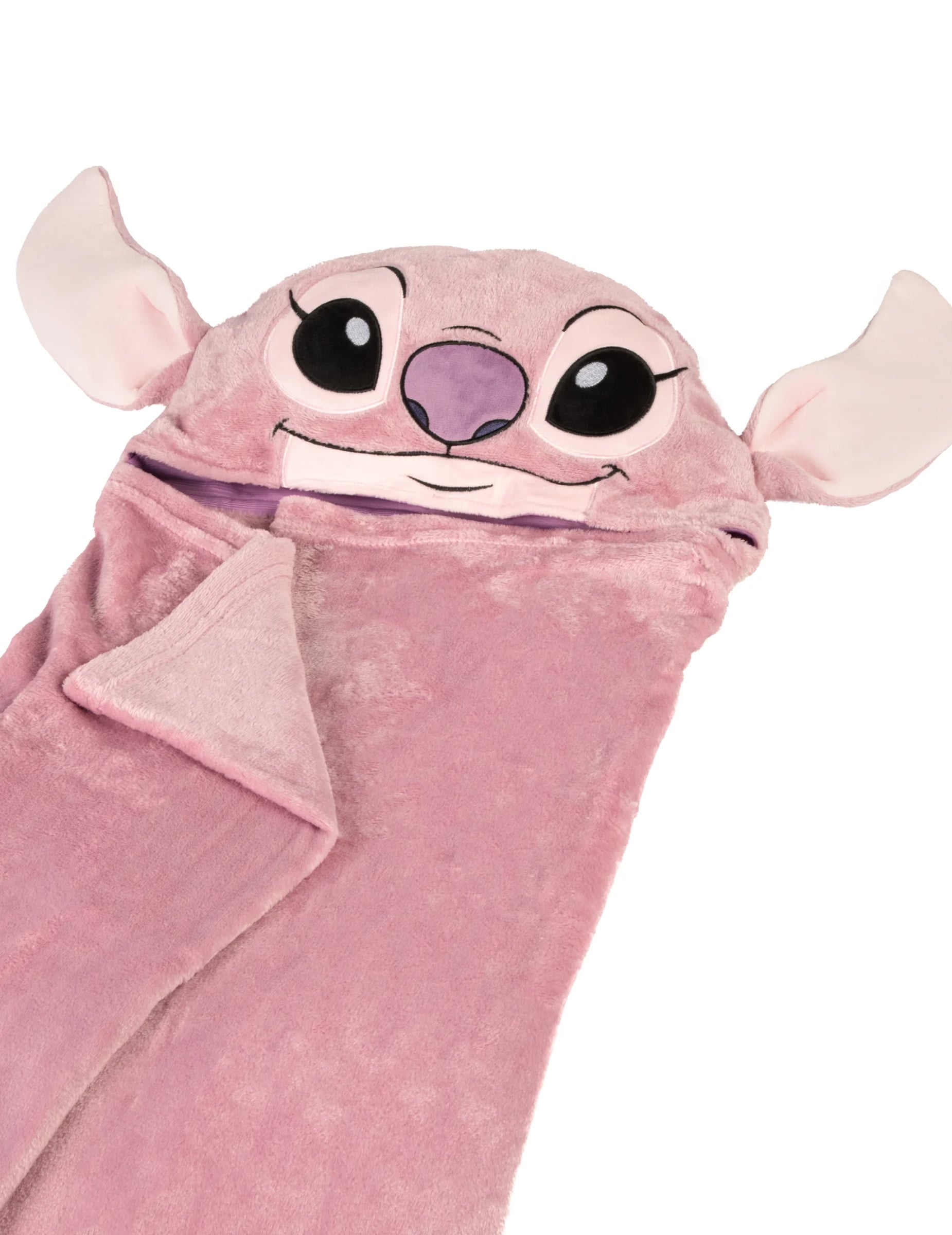 Détail du visage brodé du déguisement plaid polaire à capuche Angel Lilo & Stitch