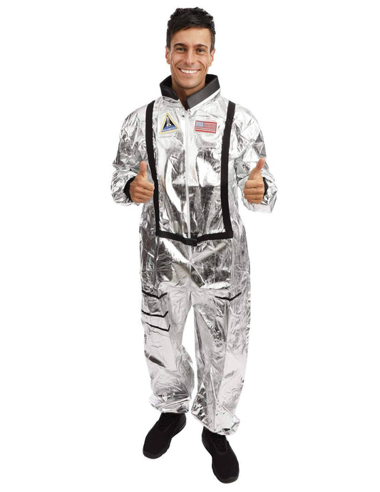 Vue de face sans le casque du déguisement d'astronaute pour homme adulte