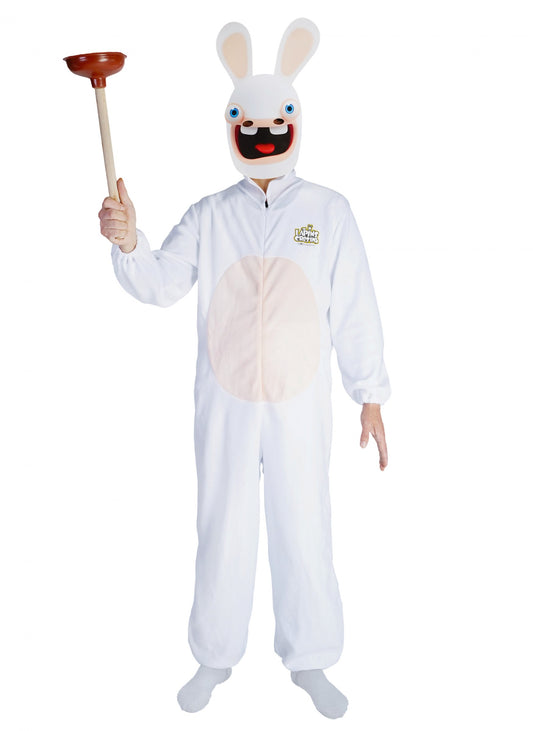 Déguisement avec masque Lapins Cretins pour adulte blanc avec ventouse