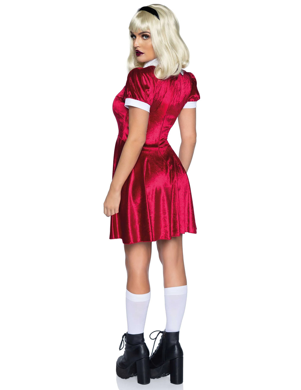 Vue de dos du déguisement baby doll rouge