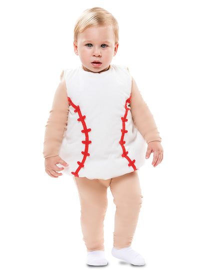 Déguisement balle de baseball pour bébé blanc avec coutures rouges