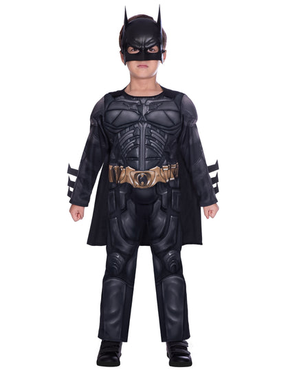Déguisement Batman Dark Knight musclé pour enfant noir avec masque et ceinture dorée