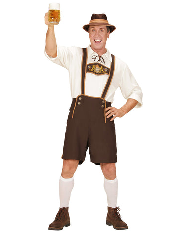 Баварски мъжки карнавален костюм в кафяво с шапка