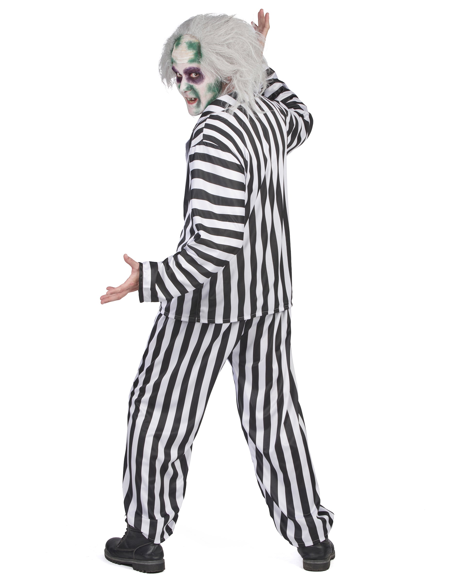 Vue de trois-quarts dos du déguisement Beetlejuice pour homme