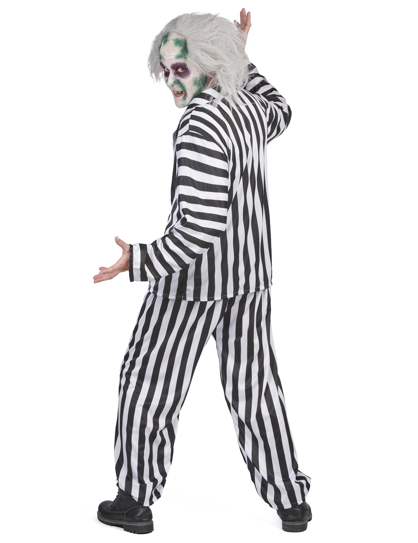 Vue de trois-quarts dos du déguisement Beetlejuice pour homme