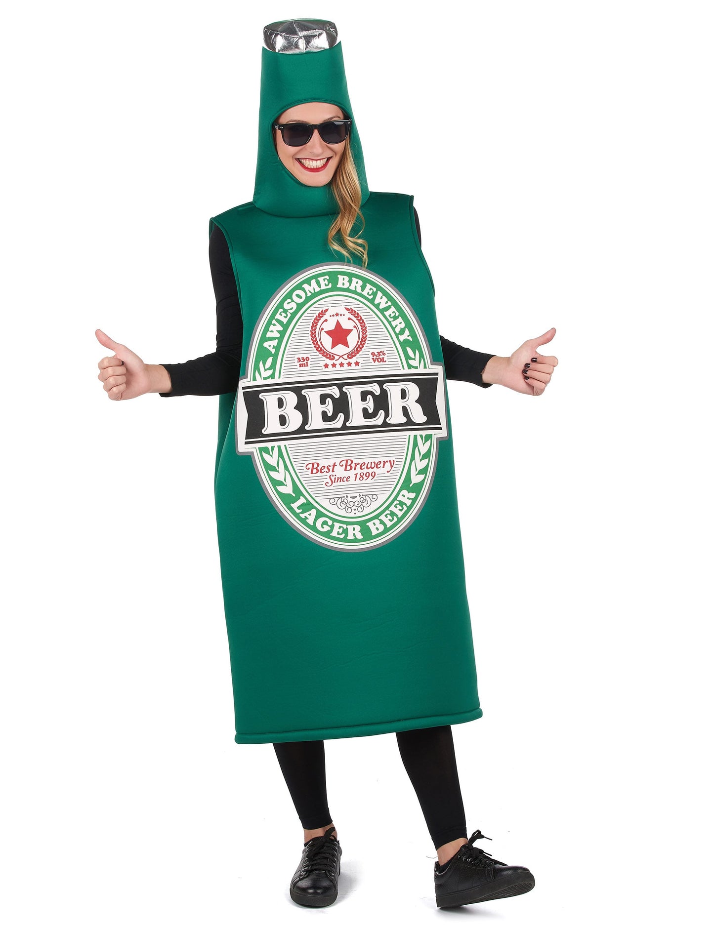 Détail de la capsule argentée du déguisement bière pour adulte