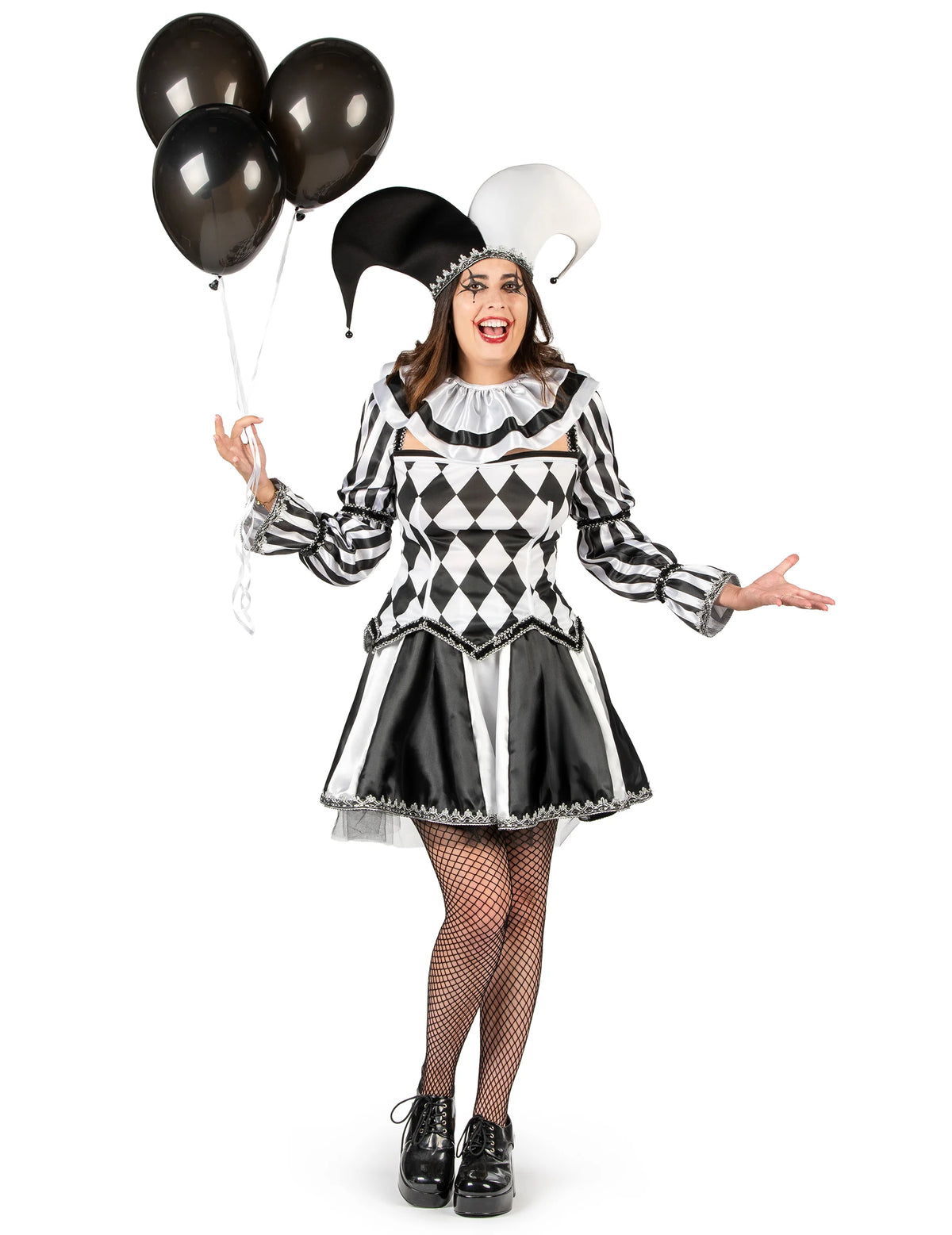 Déguisement clown diabolique noir et blanc femme