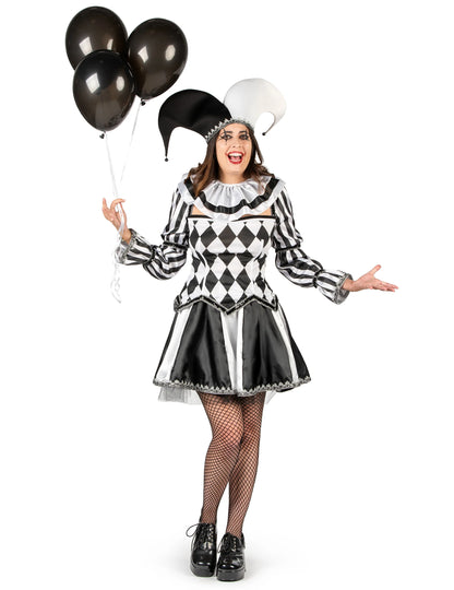 Déguisement clown diabolique noir et blanc femme