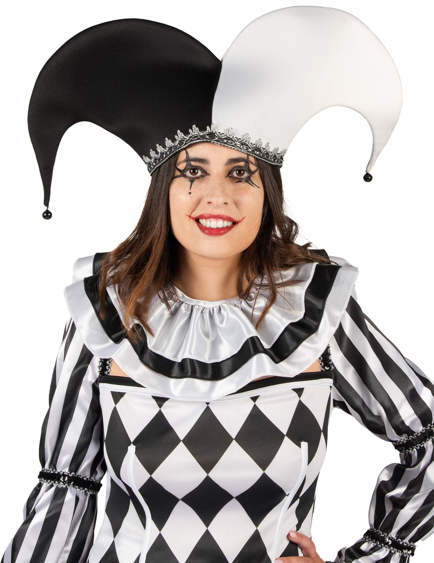 Луксозен дамски костюм на зловещ черно-бял шут 