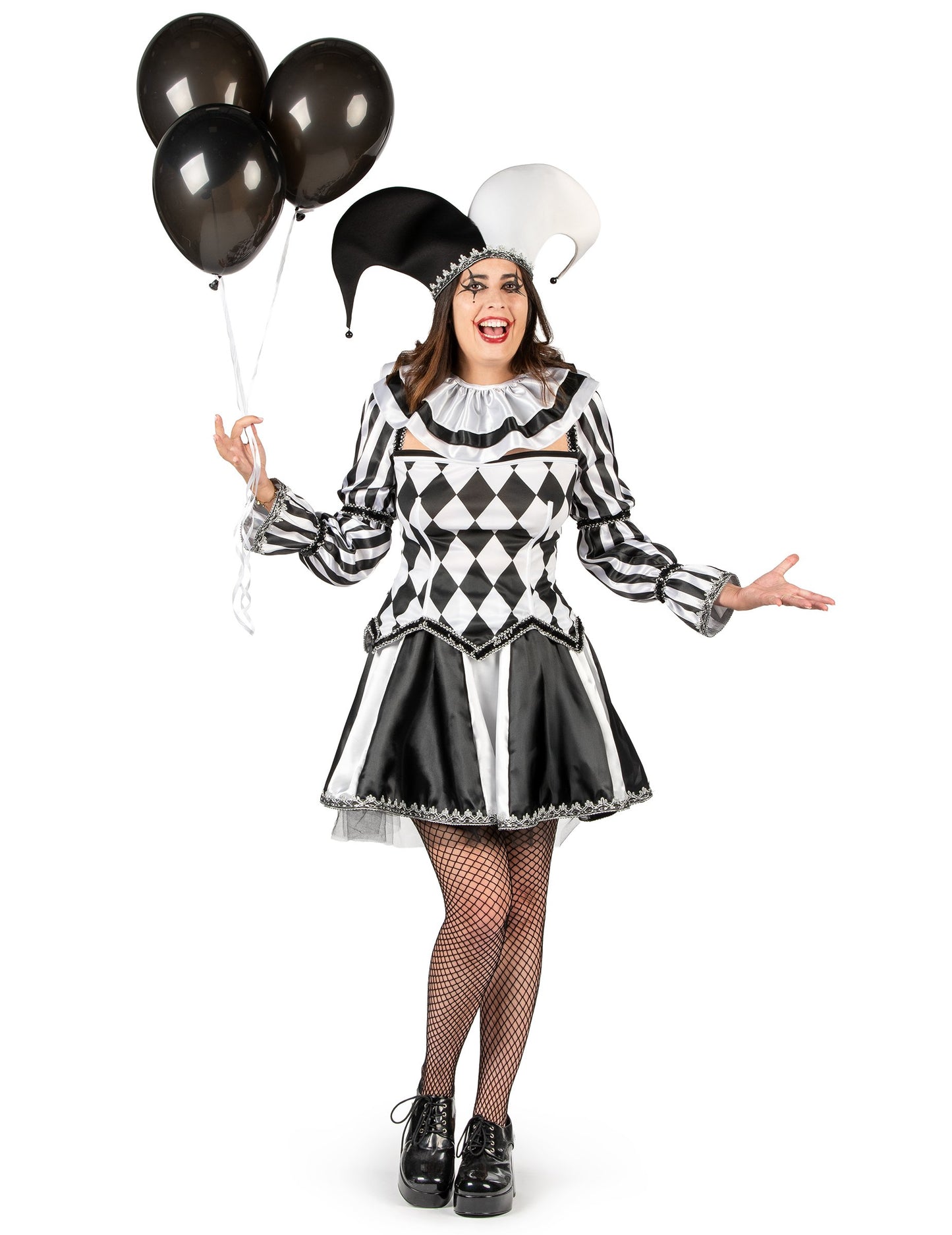 Луксозен дамски костюм на зловещ черно-бял шут 