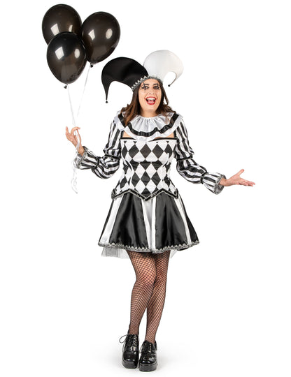 Луксозен дамски костюм на зловещ черно-бял шут 